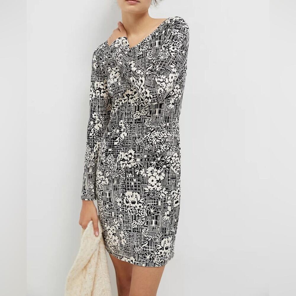 NEW Anthropologie Saturday Sunday Imani Mini Dress Womens M Black White Floral